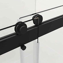Load image into Gallery viewer, Cotoala Frameless Double Sliding Shower Door, 56" - 72" Width Width, 76" Height, Noiseless Shatterproof Bathroom Gate with Square Rail and 0.4" Clear Tempered Glass