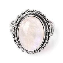 Load image into Gallery viewer, SUVANI Sterling Silver White Moonstone Double Rope & Chain Edge Vintage Band Ring Size 8