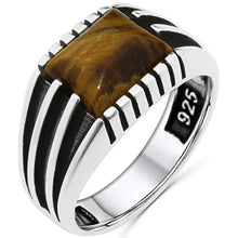 Load image into Gallery viewer, Natural Tiger Eye Stone Solid 925 Sterling Silver Ring for Men (7.5)