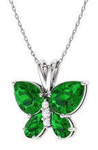 Load image into Gallery viewer, Diamondere Natural and Certified Emerald and Diamond Butterfly Necklace in 14k White Gold | 1.04 Carat Pendant with Chain