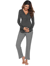 Load image into Gallery viewer, Ekouaer Labor/Delivery/Nursing Maternity Pajamas Set Home, Deep V Neck Nursing Shirt, Adjustable Size Pregnancy Shorts (Dark Grey XL)