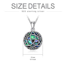 Load image into Gallery viewer, Trinity Celtic Knot Necklace with Simulated Abalone Shell Sterling Silver Vintage Triquetra Round Lucky Celtic Necklace for Women Teen Girls Irish Jewelry