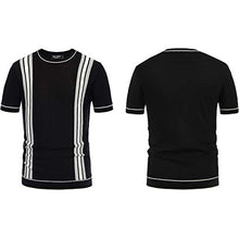 Load image into Gallery viewer, PJ PAUL JONES Mens Striped Knit Golf Shirts Crewneck Short Sleeve Pullover Sweater Black 2XL