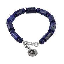 Load image into Gallery viewer, NOVICA Lapis Lazuli .925 Sterling Silver Beaded Bracelet, 7.25", Oceanic Om'