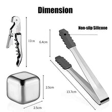 Load image into Gallery viewer, DERGUAM 8 Packs Fast-cooling 304 Stainless Steel Ice Cubes Whiskey Stones Whiskey Rocks With Nonslip Ice Tong&Wine Opener&Freezer Storage Tray Great for Whiskey,Wine,Beer,Juice or Soda