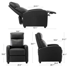 Load image into Gallery viewer, Living Room Recliner Chair, PU Leather Adjustable Single Recliner Sofa Home Theater Seating Reading Chair for Bedroom, Dark Black