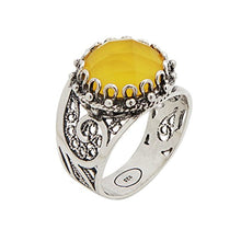 Load image into Gallery viewer, 925 Sterling Silver Yellow Chalcedony Round Filigree Paisley Ring (Size 6-10) (7)