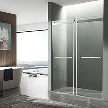 Load image into Gallery viewer, 76 x 48 inch Frameless Shower Door in Brushed Nickel | Kahn Water Repellent Glass Shower Door with Seal Strip Parts and Handle | Easy Gilde Rollers Sliding Shower Door | SD-FRLS05801BN