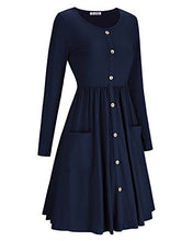 Load image into Gallery viewer, KILIG Women's Dresses Long Sleeve Casual Button Down Swing Dress with Pockets(D1-Navy,Large)
