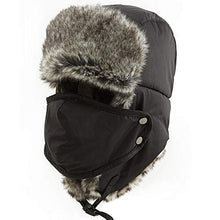 Load image into Gallery viewer, Jeff & Aimy Trapper Hat Aviator Earflap Hat Faux Fur Warm Winter Hat for Men Russian Ushanka Black