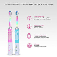 Load image into Gallery viewer, SEAGO Kids Electric Toothbrush, Sonic Tooth Brush Soft Bristles Battery Powered with Smart Timer and Colorful LED Waterproof for Baby & Kids with 2 Soft Bristles, Green