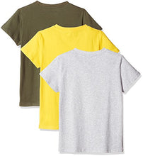 Load image into Gallery viewer, Kid Nation Kids Unisex 3 Packs 100% Cotton Tagless Short Sleeve Crewneck T Shirts L Yellow + Green + Gray Heather
