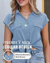 Load image into Gallery viewer, Lotusmile Blouses & Button-Down Shirts, Collared Shirts for Women Short Sleeve Cute Chiffon Summer Button Up Business Top Fashion 2022 Spring Relaxed Fit Classy Formal Professional Dressy Blouse