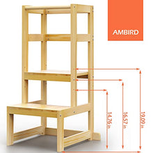 Load image into Gallery viewer, AMBIRD Toddler Step Stool, 3 Adjustable Height Kitchen Step Stool for 18-48 Months Kids, Wooden Toddler Kitchen Stool with Rail & Non-Slip Mat for Kitchen & Bathroom Sink (Natural Color)
