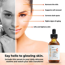 Load image into Gallery viewer, KIZZ Vitamin C Serum - Facial Skin Care Formulated with Hyaluronic Acid, Vitamin E, Aloe, Jojoba Oil & Witch Hazel - For Brightening & Moisturizing Skin - Helps Lift Fine Lines, Wrinkles - 2 fl. Oz