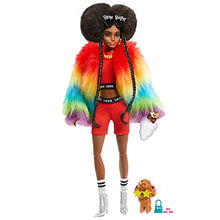 Load image into Gallery viewer, Barbie Extra Doll #1 in Furry Rainbow Coat with Pet Poodle, Brunette Afro-Puffs with Braids, Including ‘Shine Bright’ Sunglasses, Multiple Flexible Joints