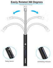 Load image into Gallery viewer, TOMOLO Lighter, Rechargeable Candle Lighter Grill Lighter Electric Arc Lighter with Flexible Neck, LED Battery Display Safety Switch for Candle Camping Cooking BBQs Fireworks (Black&Silver, Pack of 2)