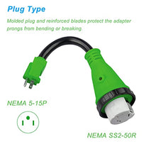 Load image into Gallery viewer, Veepeak 50 Amp Locking to 15 Amp 110V RV Adapter Dogbone, Heavy Duty 12 Inch 10/3 STW Cord, NEMA 5-15P Male Plug to SS2-50R Female Inlet Connector Electrical Converter for Camper Trailer Boat