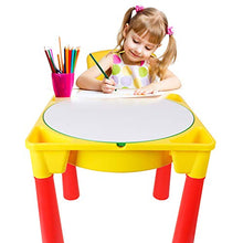 Load image into Gallery viewer, burgkidz Kids 5-in-1 Multi Activity Table Set - Building Block Table with Storage - Play Table Includes 1 Chair and 128 Pieces Compatible Large Bricks Building Blocks - Green Baseplate/Yellow Color