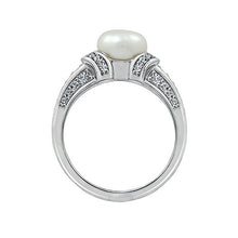 Load image into Gallery viewer, Platinum Plated Sterling Silver Cubic Zirconia Freshwater Cultured Pearl Ring, Size 8