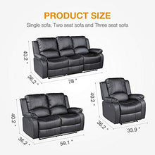 Load image into Gallery viewer, Mecor 3 Piece Sofa Set Bonded Leather Motion Sofa Reclining Sofa Chair Living Room Furniture with 3-Seat Sofa, Loveseat and Recliner Chair,Black