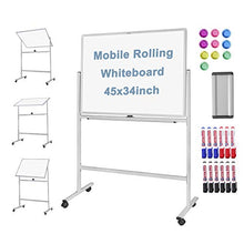 Load image into Gallery viewer, Large Mobile Rolling White Board/Whiteboard 45 X 34 Inch, Double Sided Dry Erase Board,Aluminium Frame with Quick Flip Over Reversible Feature