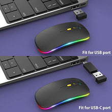 Load image into Gallery viewer, 【Upgrade】 LED Wireless Mouse, Rechargeable Slim Silent Mouse 2.4G Portable Mobile Optical Office Mouse with USB & Type-c Receiver, 3 Adjustable DPI for Notebook, PC, Laptop, Computer, Desktop (Black)