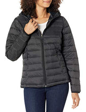 Load image into Gallery viewer, Amazon Essentials Women's Lightweight Long-Sleeve Full-Zip Water-Resistant Packable Hooded Puffer Jacket, Black, Large