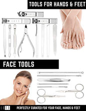 Load image into Gallery viewer, ENTT 18 Piece Manicure Pedicure Set & Grooming Kit - Gift for Men, Women, Wife, Husband, Teen, Seniors, Parents – Carbon Steel Tools - Premium Travel Case & Professional Nail Clippers – Black Case