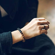 Load image into Gallery viewer, L&C Feng Shui Black Obsidian Wealth Bracelet - Tiger Eye Mens Bracelets Crystal Bring Luck Prosperity Stretch Beaded Bracelet for Women Anxiety Bracelet Oil Diffuser Couples Bracelets (Tiger Eye-8mm)