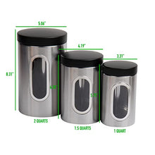 Load image into Gallery viewer, Mind Reader 3 Piece Canister Set, 1, 1.5, 2 Quart, Silver with Black