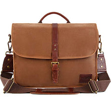 Load image into Gallery viewer, Messenger Bag for Men 16 Inch Waterproof Vintage Genuine Leather Mens Briefcase Shoulder Bag with 9 Storage Pockets, Waxed Canvas Leather Computer Laptop Bag Business Satchel Brown