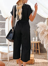 Load image into Gallery viewer, ROSKIKI Women's V-Neck Short Sleeve Button Pocketed Wide Leg Jumpsuits Romper with Belt