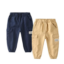 Load image into Gallery viewer, Feidoog Toddler Baby Boys 2 Pack Sweatpants Solid Cotton Elastic Waist Trousers Active Jogger Pants,Blue+Khaiki,4-5T