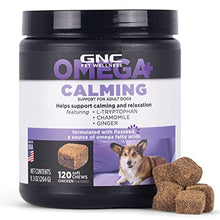 Load image into Gallery viewer, GNC Pets Omega Calming Dog Supplements for Adult Dogs with Omega Fatty Acids and Flaxseed, 120 ct | Chicken Flavored Soft Chews for Calming & Relaxation | with L-Tryptophan, Chamomile, & Ginger