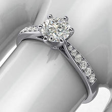 Load image into Gallery viewer, 14k white gold 1.0 CT Classic 6-Prong Simulated Diamond Engagement Ring Graduated Side Stones Promise Bridal Ring (5)