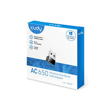 Load image into Gallery viewer, Cudy AC 650Mbps USB WiFi Adapter for PC, 5GHz/2.4GHz Wireless Dongle, WiFi USB, USB Wireless Adapter for Laptop - Nano Size, Compatible with Windows XP / 7 / 8.x /10/11, Mac OS