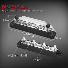 Load image into Gallery viewer, DaierTek Power Distribution Block 4 x M6 Terminal Studs, 6 x M4 Terminal Screws Battery Bus Bar for Car Marine Boat (Pair - Positive & Negative)