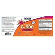 Load image into Gallery viewer, NOW Supplements, Vitamin C-500, Antioxidant Protection*, Cherry-Berry Flavor, 100 Chewable Lozenges
