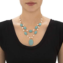 Load image into Gallery viewer, Palm Beach Jewelry Silver Tone Genuine Cultured Freshwater Pearl and Oval Genuine Green Turquoise, Necklace and Earring Set, 17 inches Plus