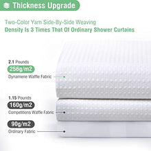 Load image into Gallery viewer, Dynamene White Fabric Shower Curtain, Waffle Weave Heavy Duty Hotel Luxury Cloth Shower Curtains for Bathroom, 72 Inch 256GSM Weighted Bath Curtain Set with 12 Plastic Hooks,72x72