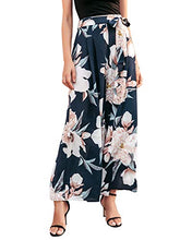 Load image into Gallery viewer, BerryGo Women's Boho High Waist Wide Leg Pants Floral Print Summer Beach Pants Navy Blue,M