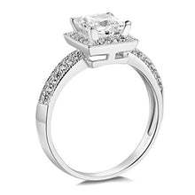 Load image into Gallery viewer, TWJC 14k White Gold Solid Princess Square Wedding Engagement Ring - Size 7