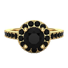 Load image into Gallery viewer, Black Diamond Halo Ring 1 Carat Total Weight 14K Yellow Gold (Ring Size 7)