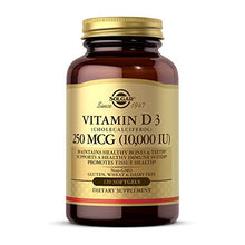 Load image into Gallery viewer, Solgar Vitamin D3 (Cholecalciferol) 250 MCG (10,000 IU), 120 Softgels - Helps Maintain Healthy Bones & Teeth - Immune System Support - Non GMO, Gluten Free, Dairy Free - 120 Servings