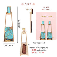 Load image into Gallery viewer, BONALUNA Bohemian Wood And Marble Effect Oblong Shaped Drop Statement Earrings (TURQUOISE)