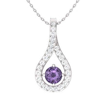 Load image into Gallery viewer, Diamondere Natural and Certified Iolite and Diamond Drop Necklace in 14k White Gold | 0.61 Carat Pendant with Chain