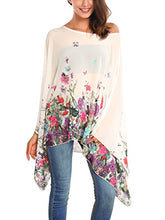 Load image into Gallery viewer, DJT Women's Summer Floral Printed Chiffon Caftan Poncho Cover Ups Tunic Tops One Size Wine Floral