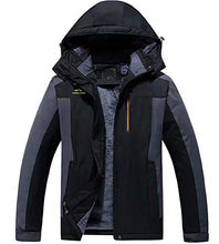 Load image into Gallery viewer, Men's Waterproof Ski Jacket Fleece Windproof Mountain Winter Snow Jacket Army Cotton Warm Outdoor Sport Rain Coat with Hooded BLACK GRAY