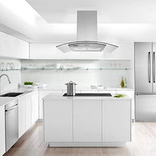 Load image into Gallery viewer, 36 inch Island Range Hood 700 CFM Ceiling Mount Hood Stainless Steel Stove Vent Hood with Tempered Glass, Push Button Controls, Mesh Filters